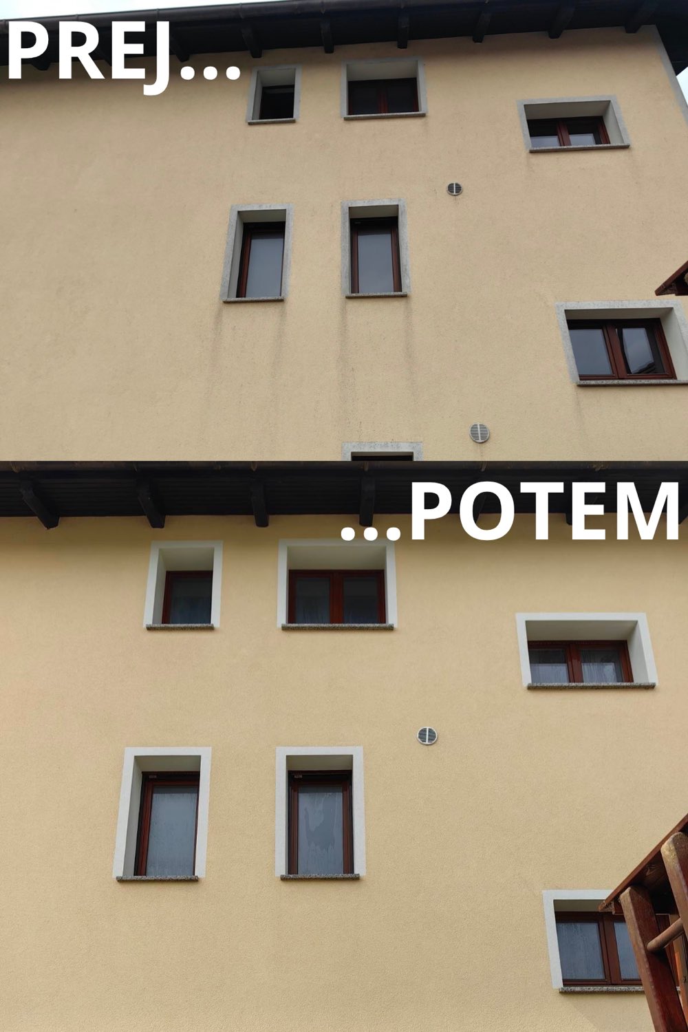 Večnadstropna fasada pred in po čiščenju